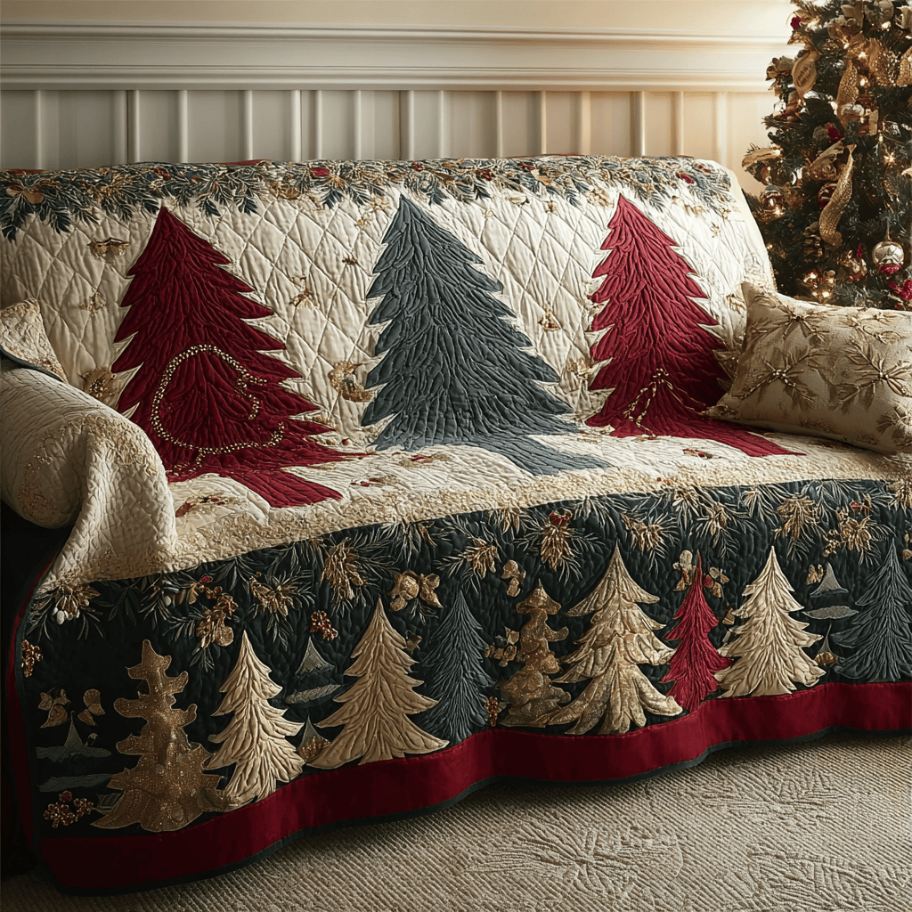 Warm Cabin Quilted Sofa Cover Christmas Couch Covers Mother In Law Presents Christmas - Tradiviet
