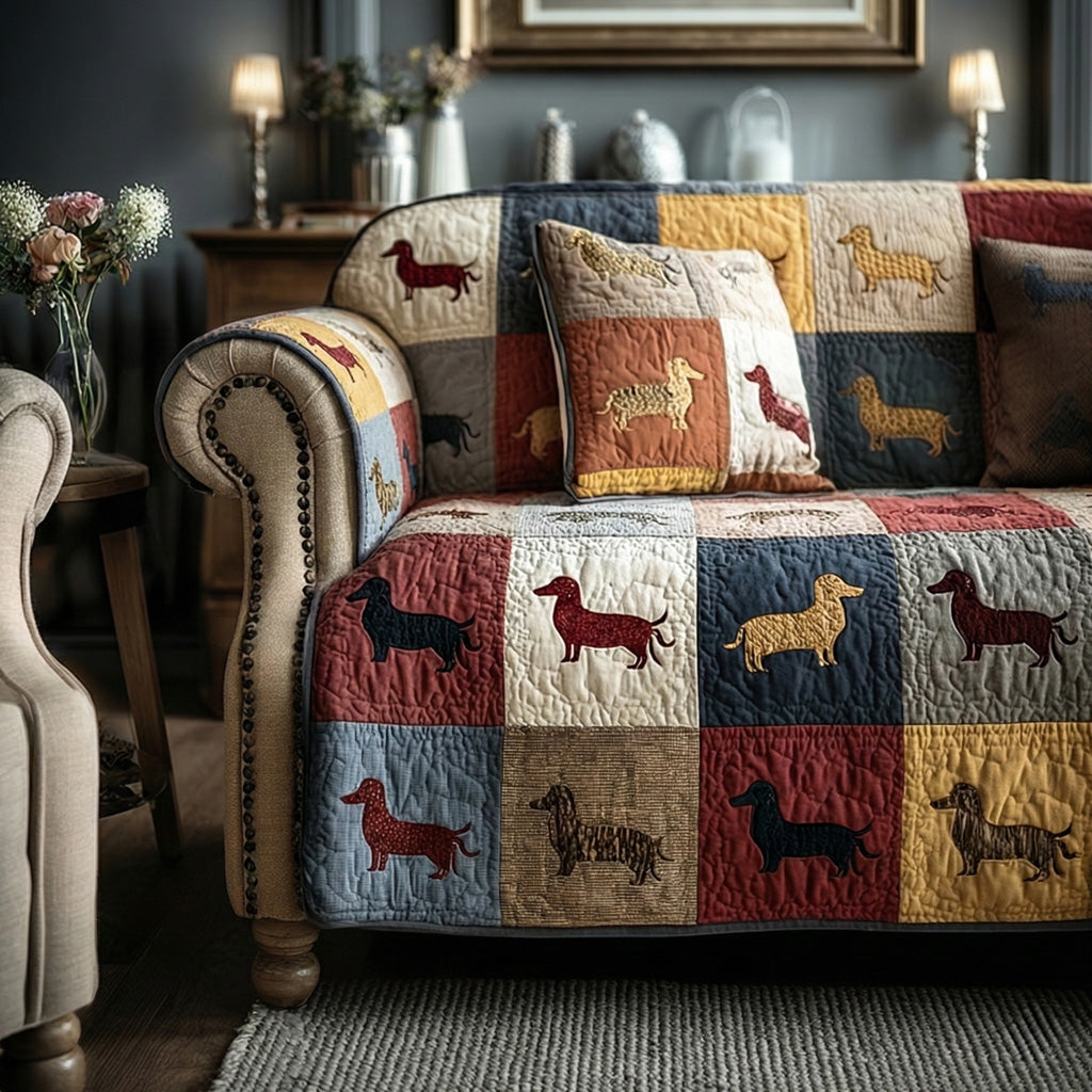Warm Canines Quilted Sofa Cover Elegant Home Room Decor Present For House Lovers - Tradiviet