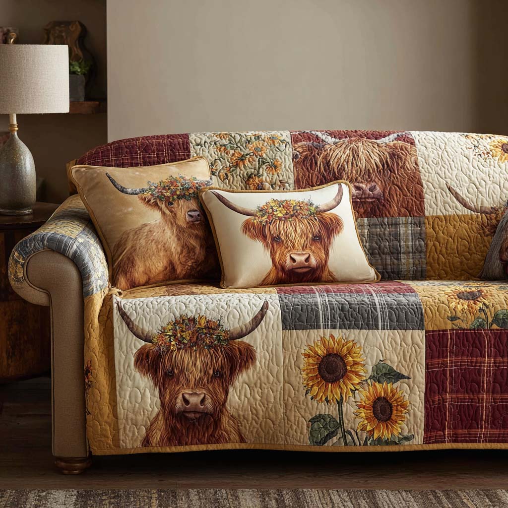Warm Harvest Quilted Sofa Cover Couch Protector Gifts For Cow Lovers - Tradiviet
