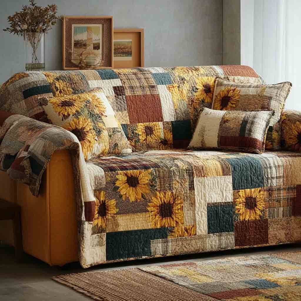 Warm Harvest Quilted Sofa Cover Good Sofa Covers Gifts For Sunflower Lovers - Tradiviet