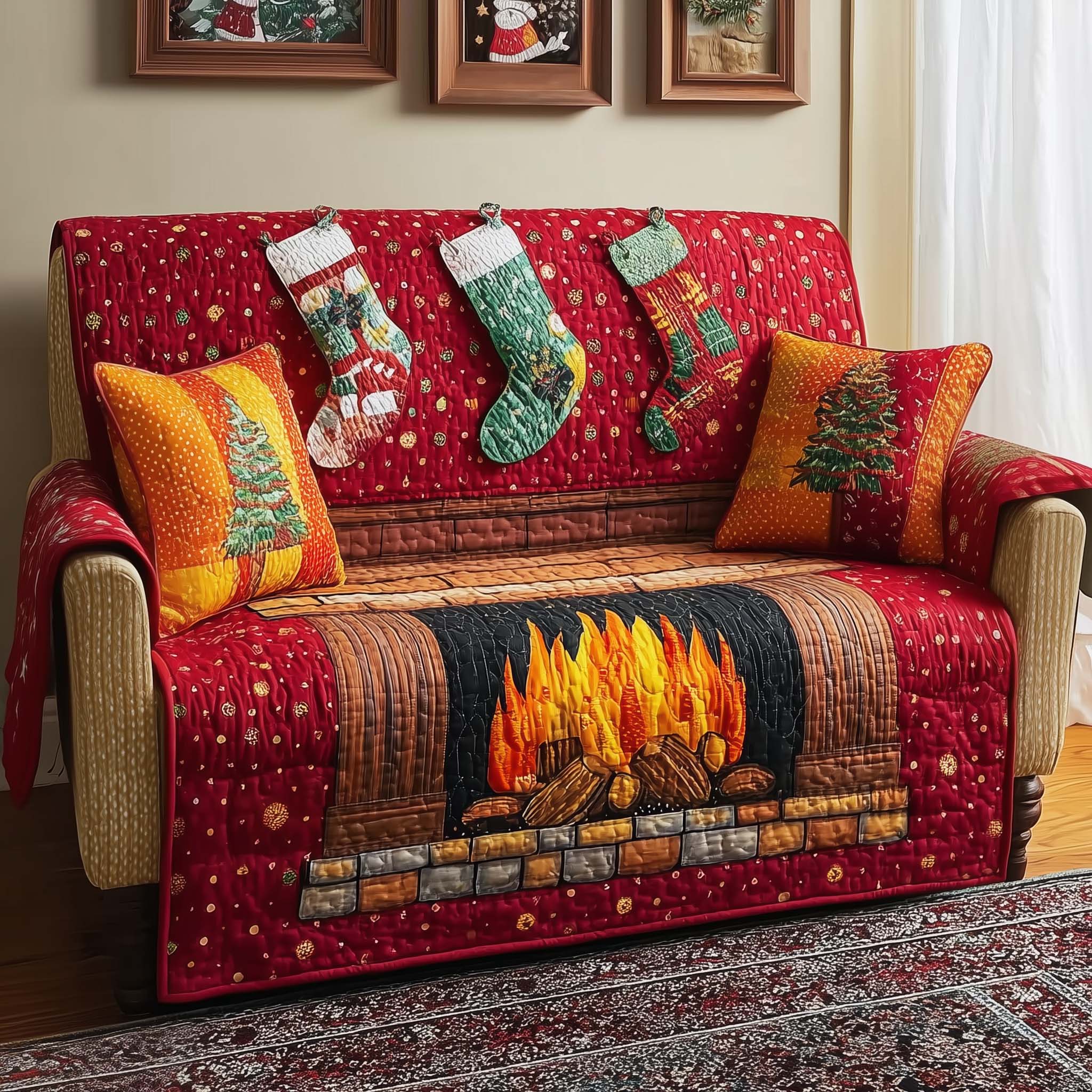 Warm Hearth Quilted Sofa Cover Cabin Home Couch Cover Gift For Room Decor - Tradiviet