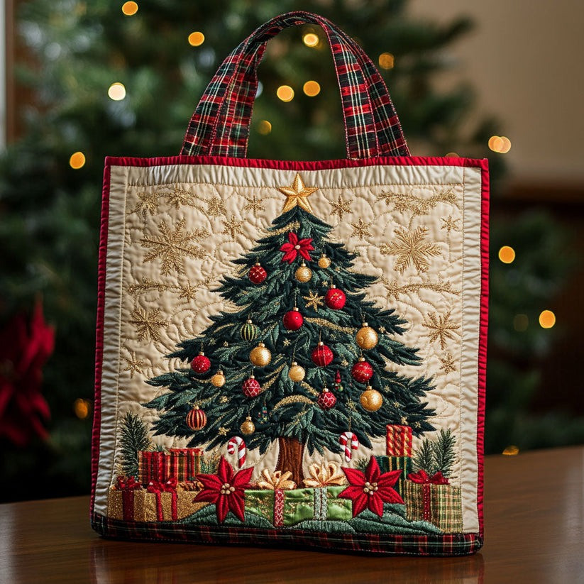 Warm Holiday Tree Quilted Tote Bag Christmas Themed Gifts Ideas For Sister - Tradiviet