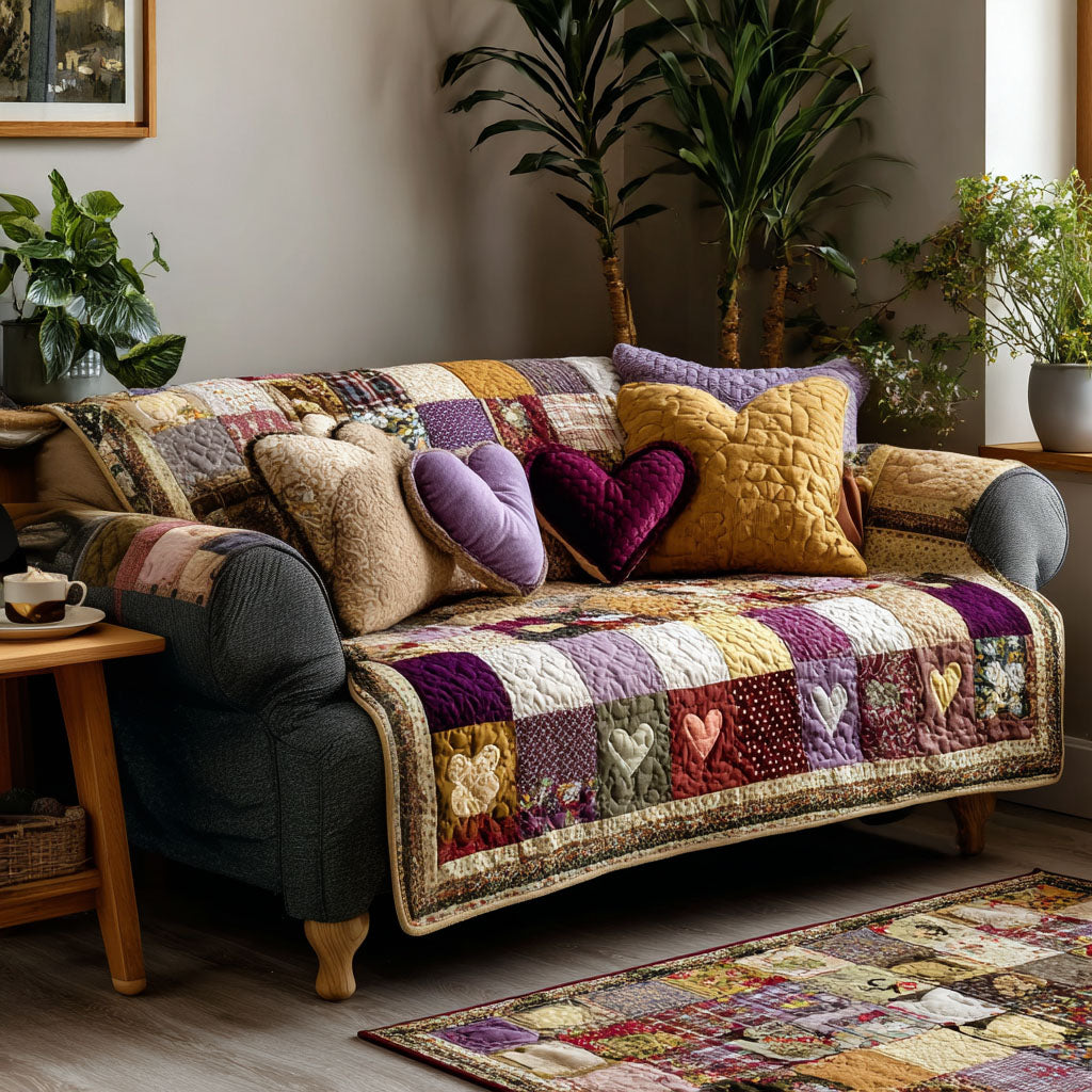 Warm Home Hearts Quilted Sofa Cover Cozy Home Room Decor Gift For New Home - Tradiviet