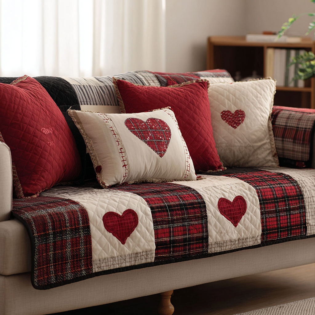 Warm Patchwork Love Quilted Sofa Cover Beautiful Sofa Covers Christmas Present Ideas For Couples - Tradiviet