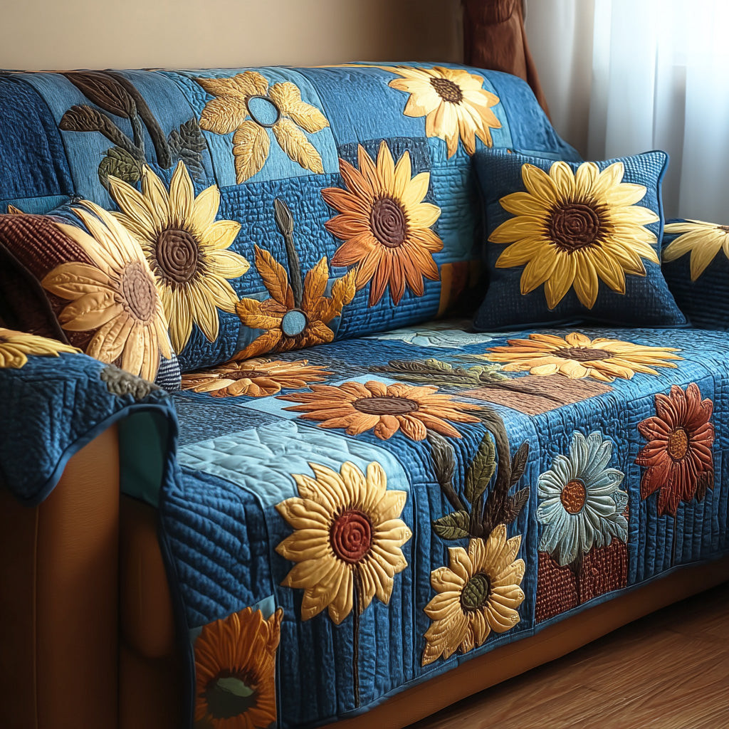 Warm Petals Quilted Sofa Cover Couch And Loveseat Covers Sunflower Gifts For Women - Tradiviet
