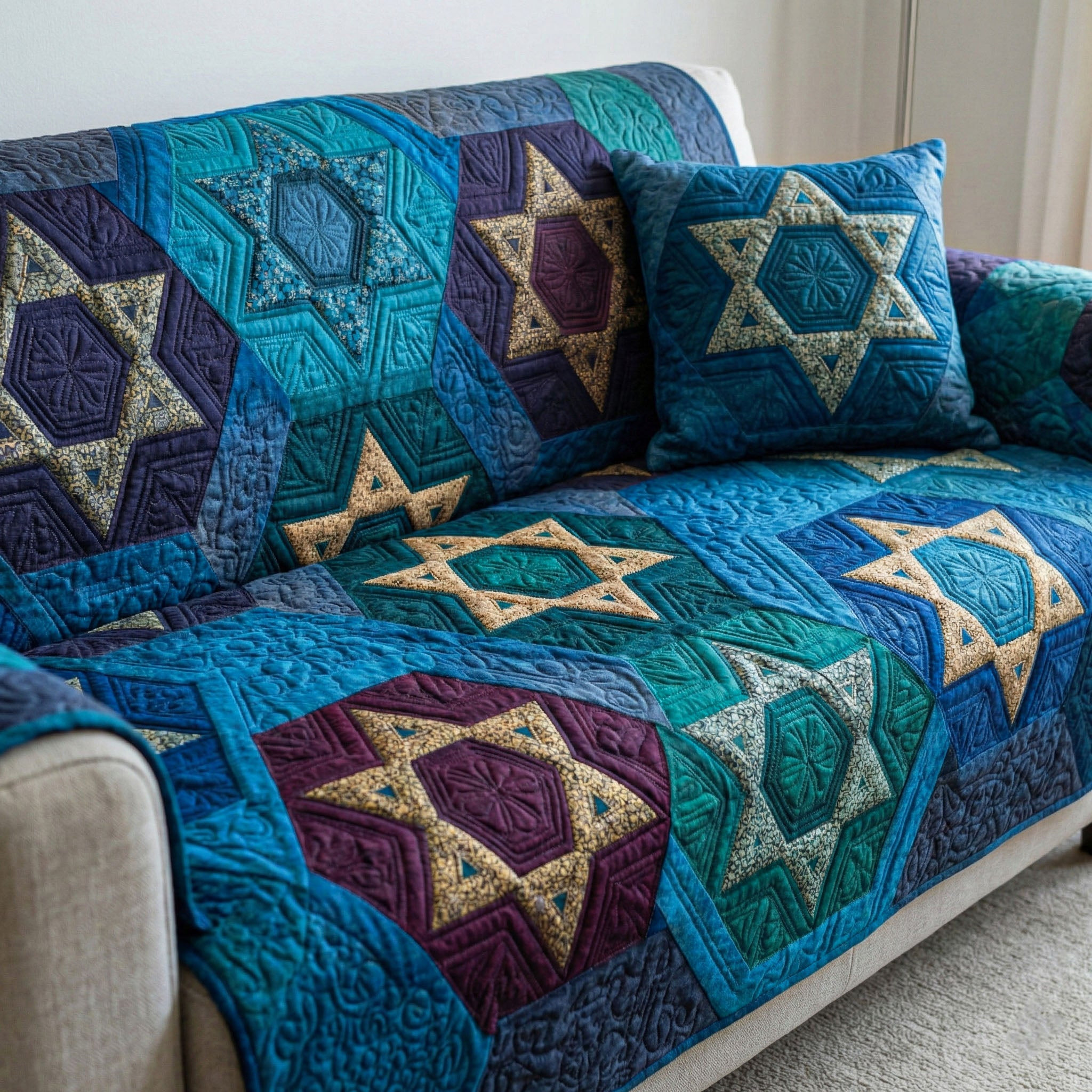 Warm Star Geometry Quilted Sofa Cover Furniture Protectors For Sofas Gifts For Jewish Friends - Tradiviet