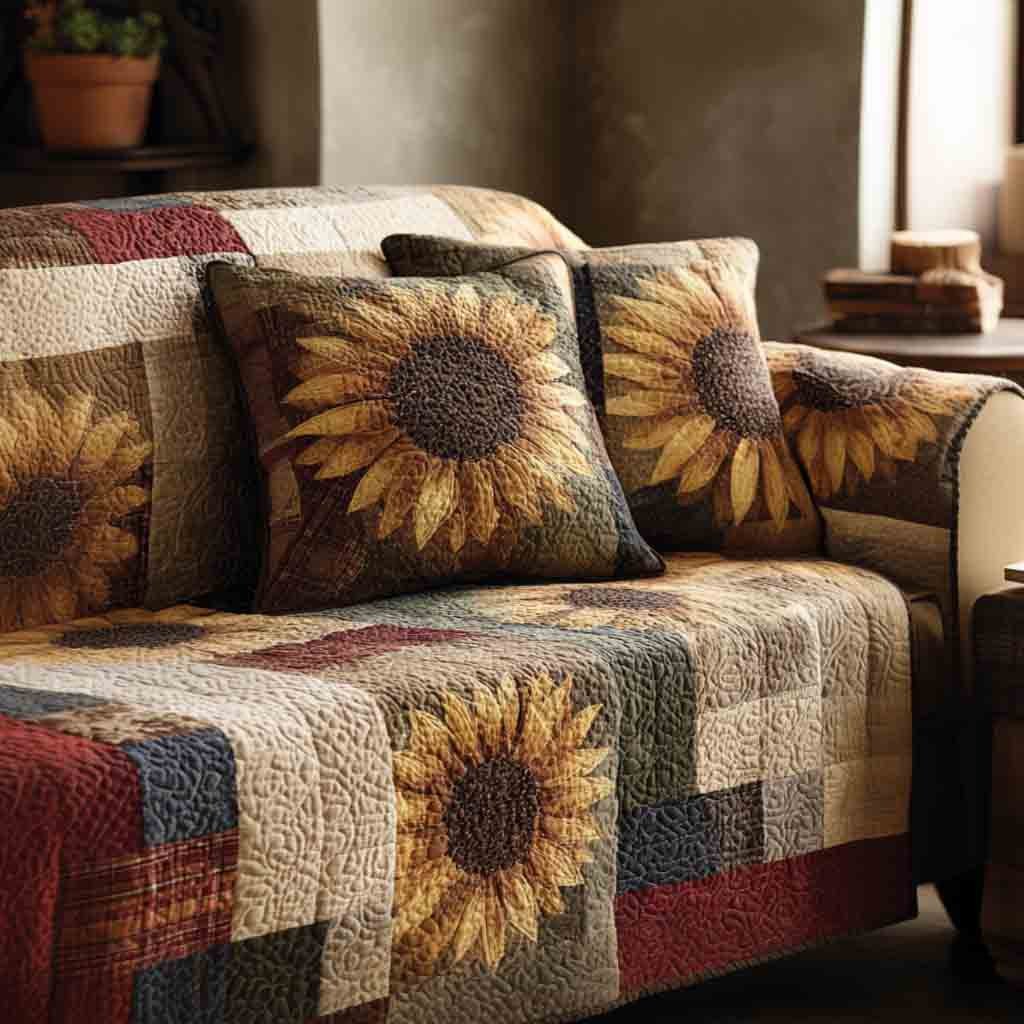 Warm Sunflower Glow Quilted Sofa Cover Sofa Cover For Couch Sunflower Mother's Day Gifts - Tradiviet