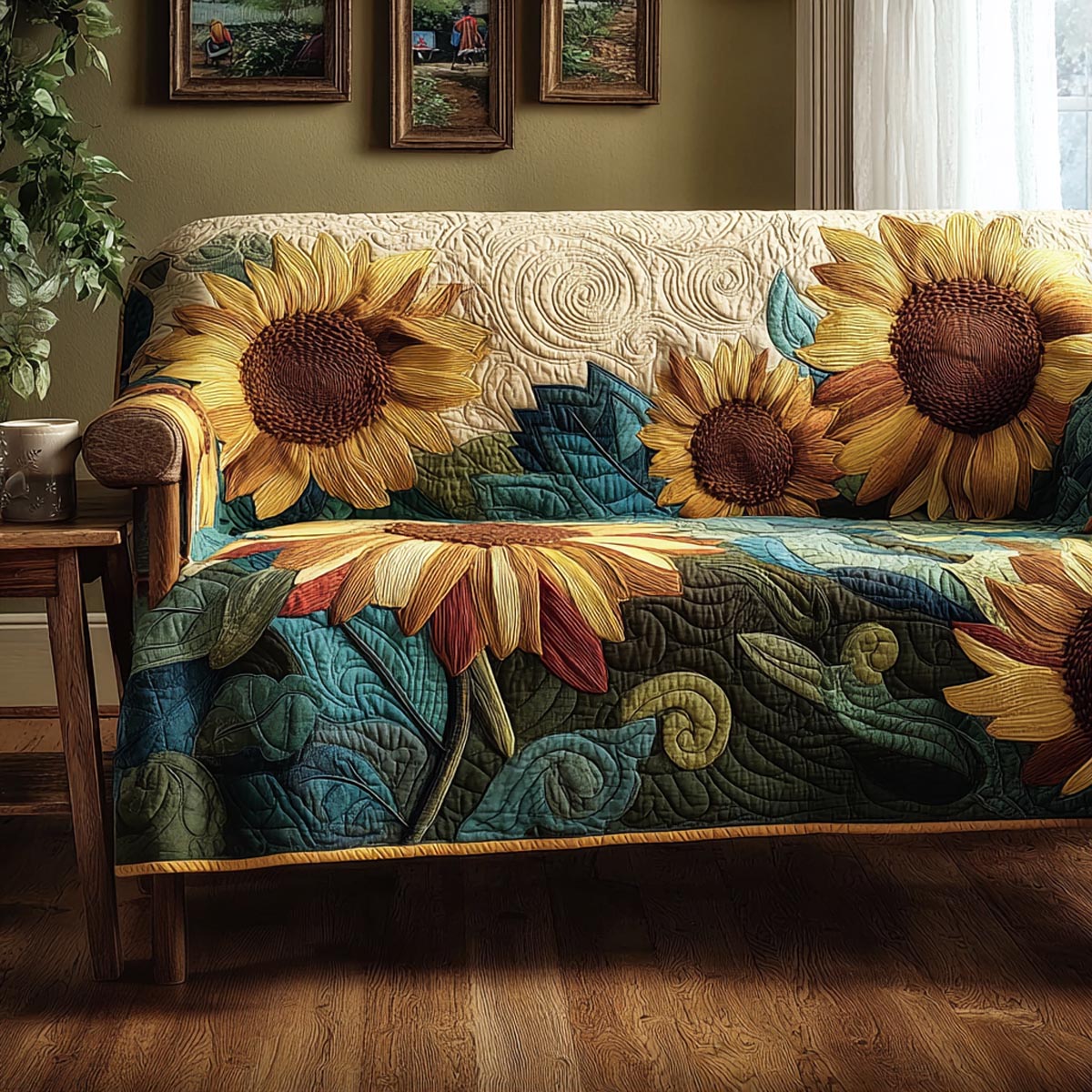 Warm Sunshine Quilted Sofa Cover Cozy Home Room Decor Sun Lover Gift Ideas - Tradiviet