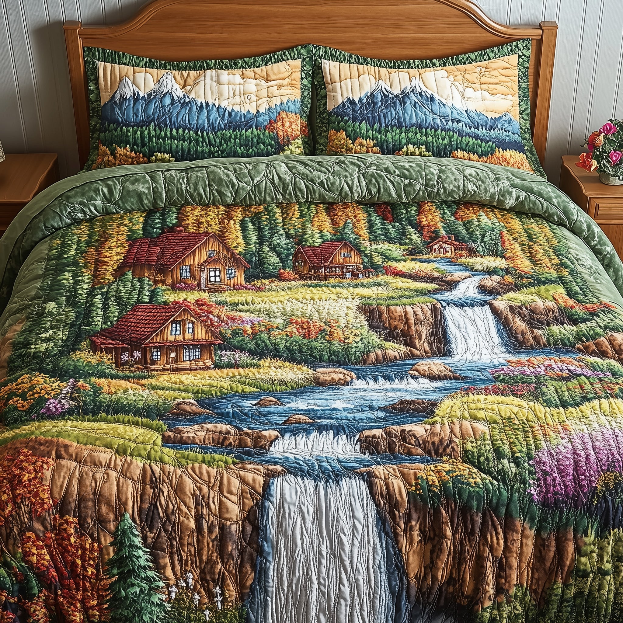 Waterfalls Heaven Quilted Bedding Set Waterfalls Heaven Accent Gift For Waterfalls Heaven - Tradiviet