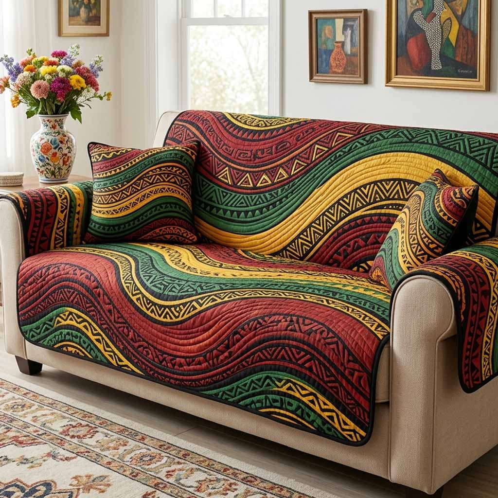 Wave Tribal Quilted Sofa Cover Room Decor Ideas Gift For New Homeowners - Tradiviet