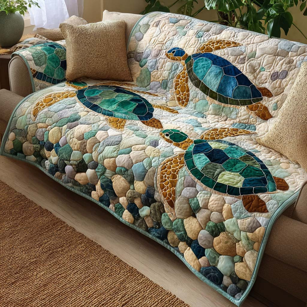 Waves of Calm Quilted Sofa Cover The Best Couch Slipcovers Unique Sea Turtle Gifts - Tradiviet