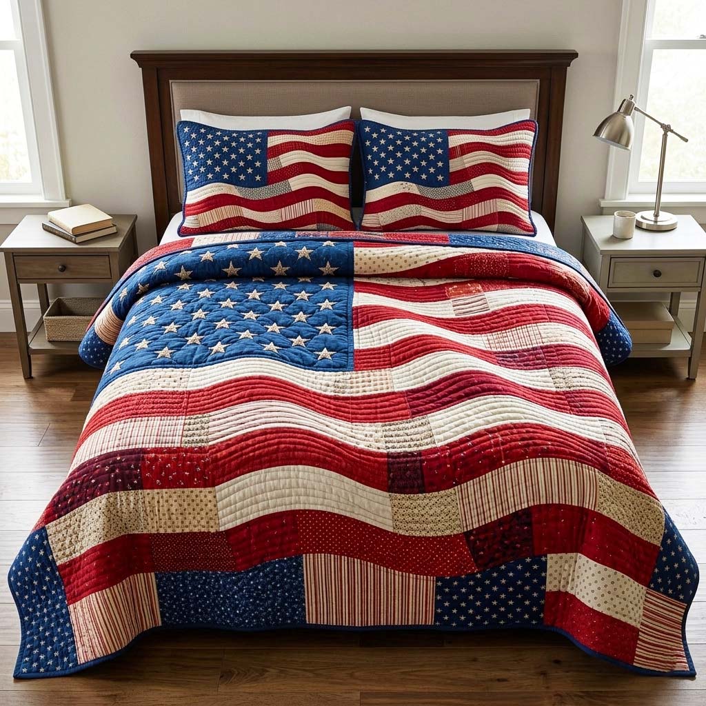 Waving Flag Quilted Bedding Set Waving Flag Masterpiece Gift For Waving Flag - Tradiviet