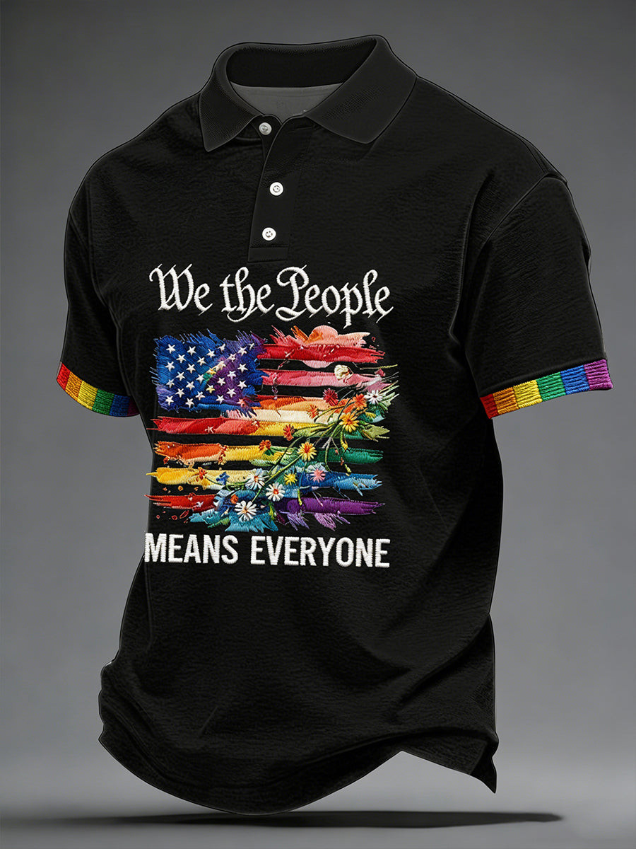 We The People Means Everyone Polo Shirt Rainbow USA Flag LGBTQ Pride Merch Patriotic Gift - Tradiviet - Image 2