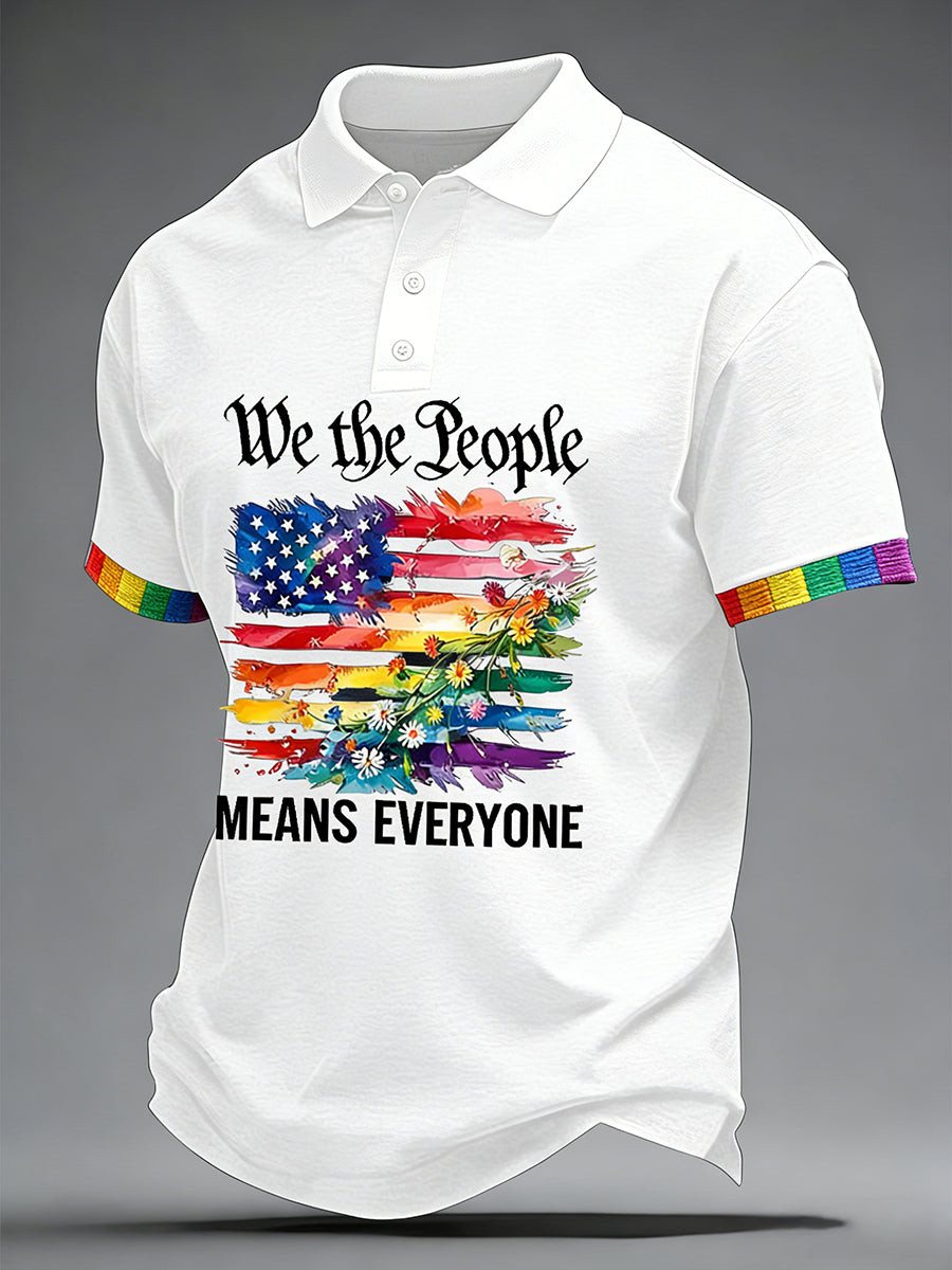 We The People Means Everyone Polo Shirt Rainbow USA Flag LGBTQ Pride Merch Patriotic Gift - Tradiviet