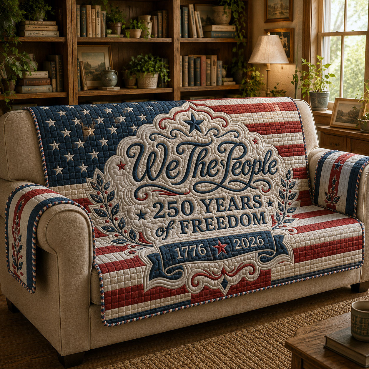 We The People Quilted Sofa Cover Patriotic Home Couch Cover Cat Gifts For Cat Lovers - Tradiviet