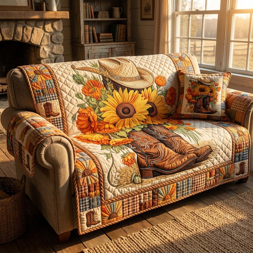 Western Bloom Quilted Sofa Cover Living Room Decor New Home Gift Ideas - Tradiviet