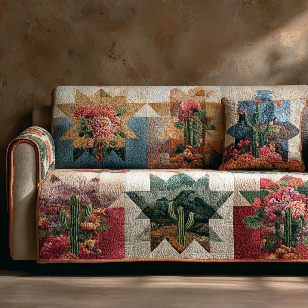 Western Canyon Bloom Quilted Sofa Cover Unique Room Decor Present For Home Lovers - Tradiviet