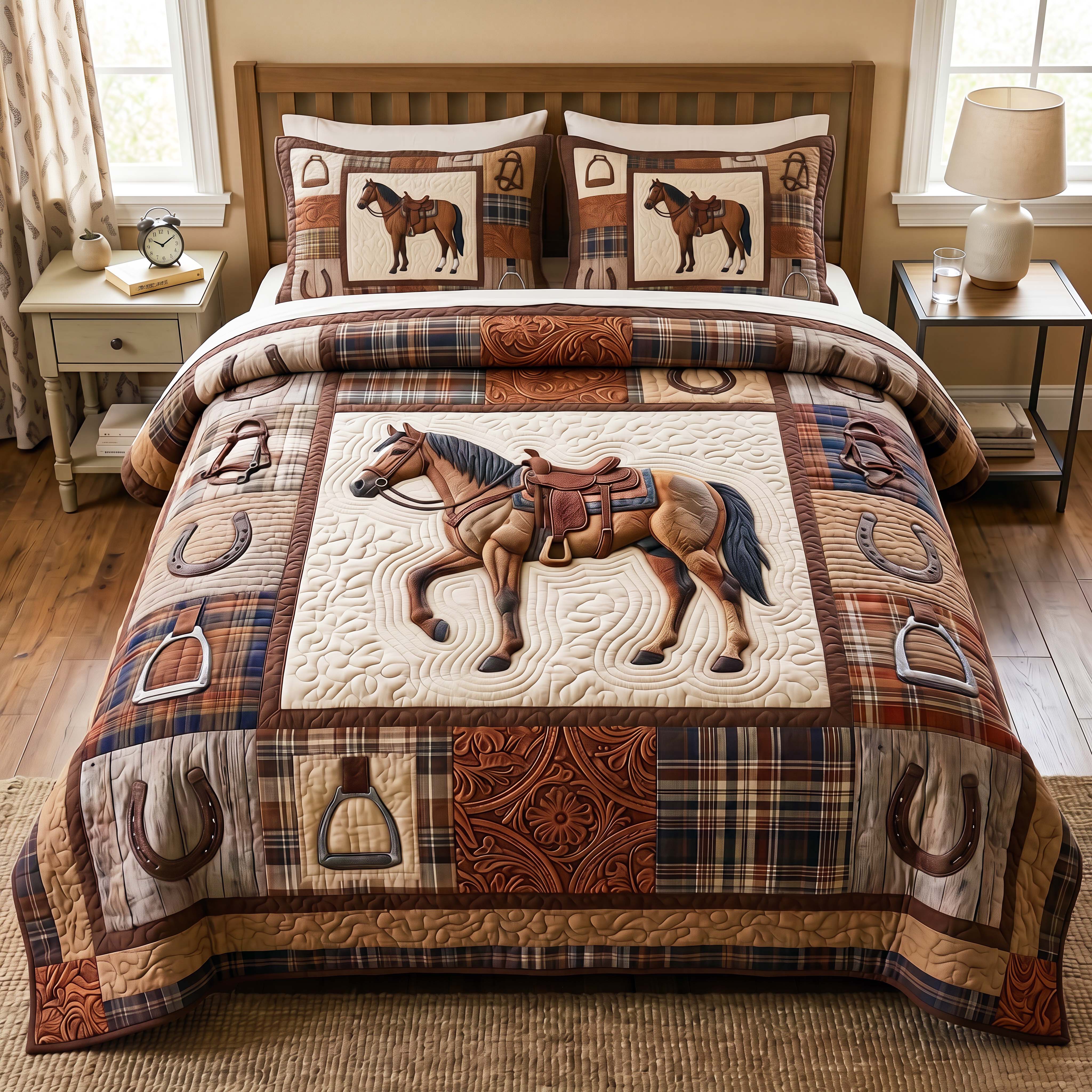 Western Caramel Quilted Bedding Set Western Caramel Layer Gift For Western Caramel - Tradiviet