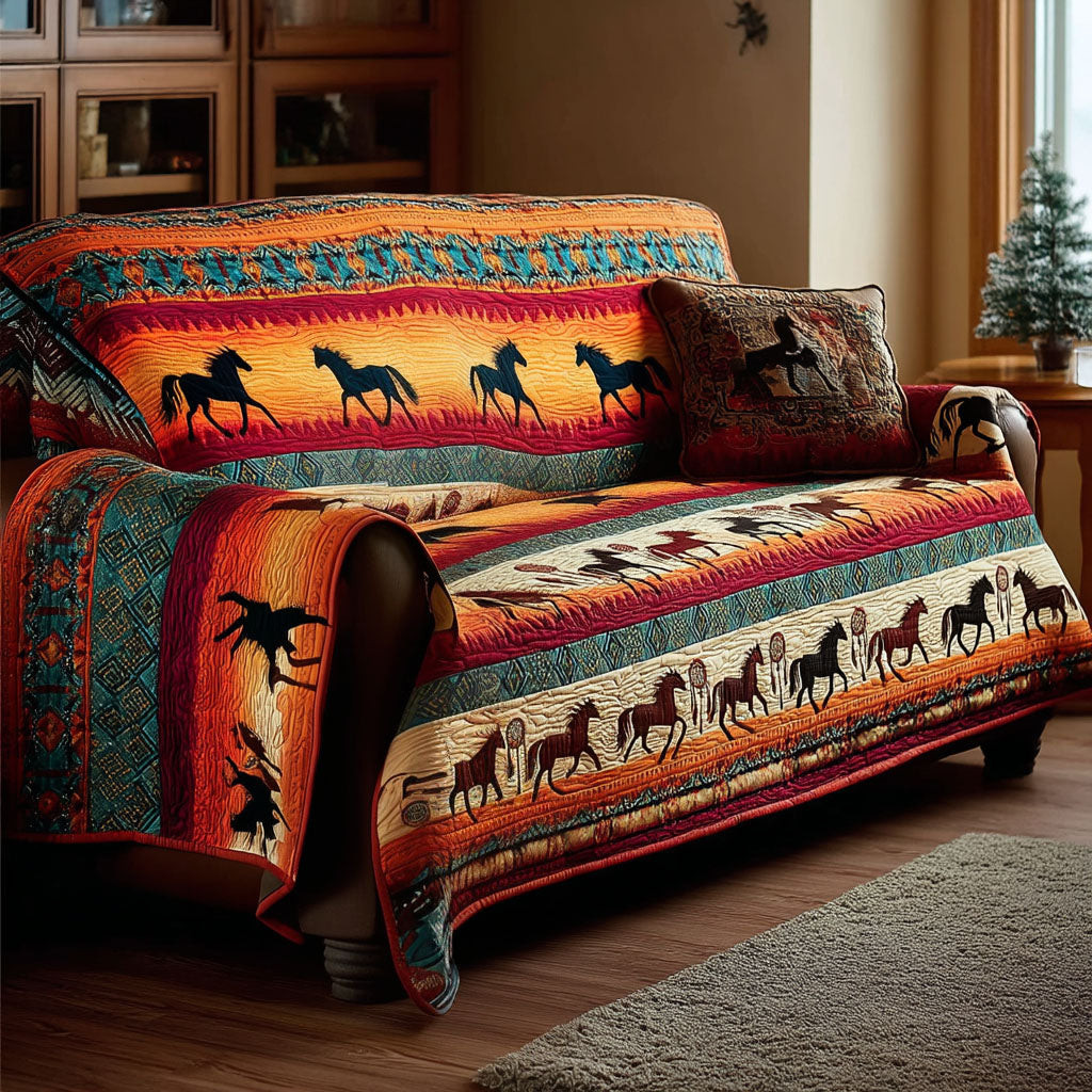 Western Drift Quilted Sofa Cover Sofa Saver Covers Horsey Christmas Gifts - Tradiviet