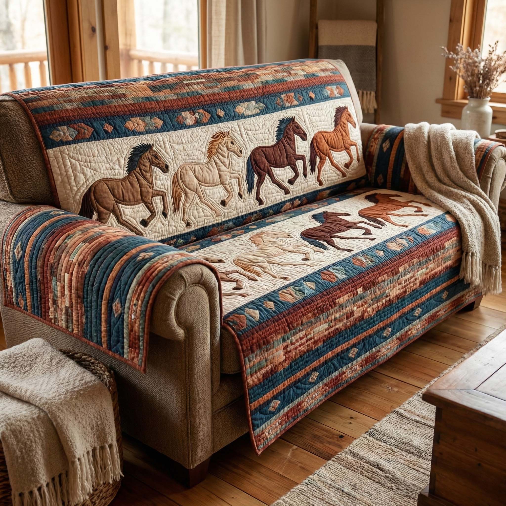 Western Gallop Quilted Sofa Cover Western Home Couch Cover Gifts For Home Lovers - Tradiviet