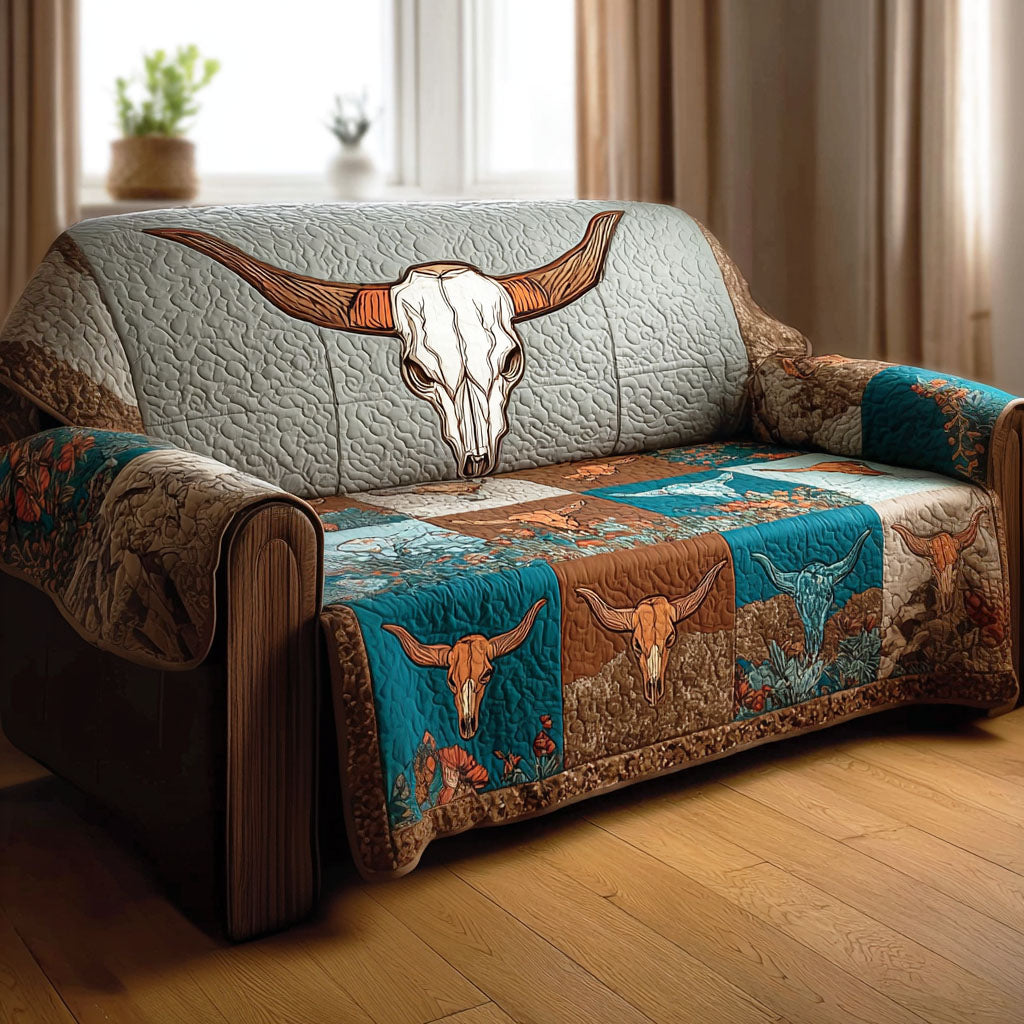 Western Longhorn Quilted Sofa Cover Elegant Room Decor Best Home Decor Gifts - Tradiviet