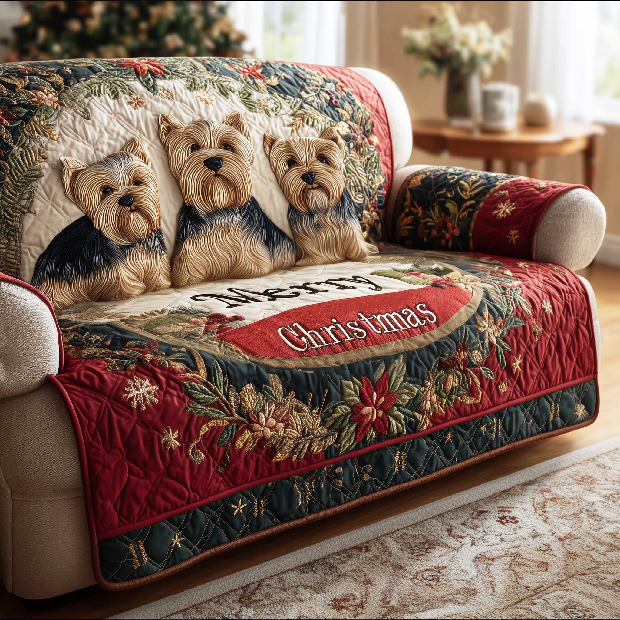 Westie Merry Christmas Quilted Sofa Cover Modern Room Decor Best Home Decor Gifts - Tradiviet