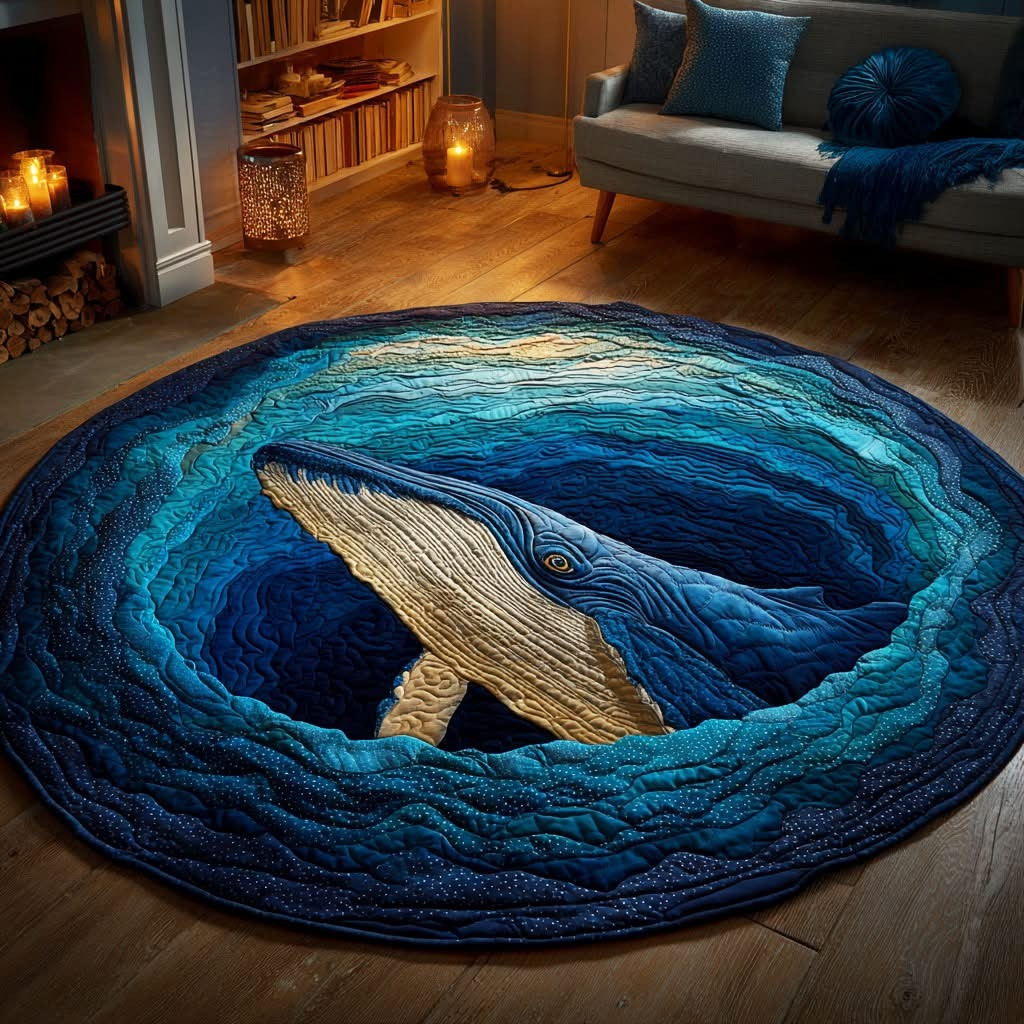 Whale Horizon Quilted Round Mat Ocean Circle Mats Presents For Whale Lovers - Tradiviet