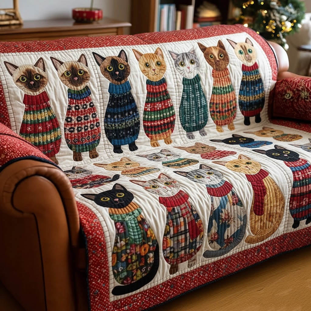 Whimsical Cats Quilted Sofa Cover Cat Home Couch Cover Gifts For Living Rooms - Tradiviet