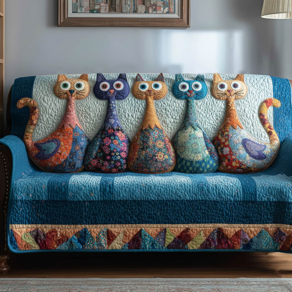 Whimsical Cats Quilted Sofa Cover Cat Home Couch Cover Presents For New Home - Tradiviet