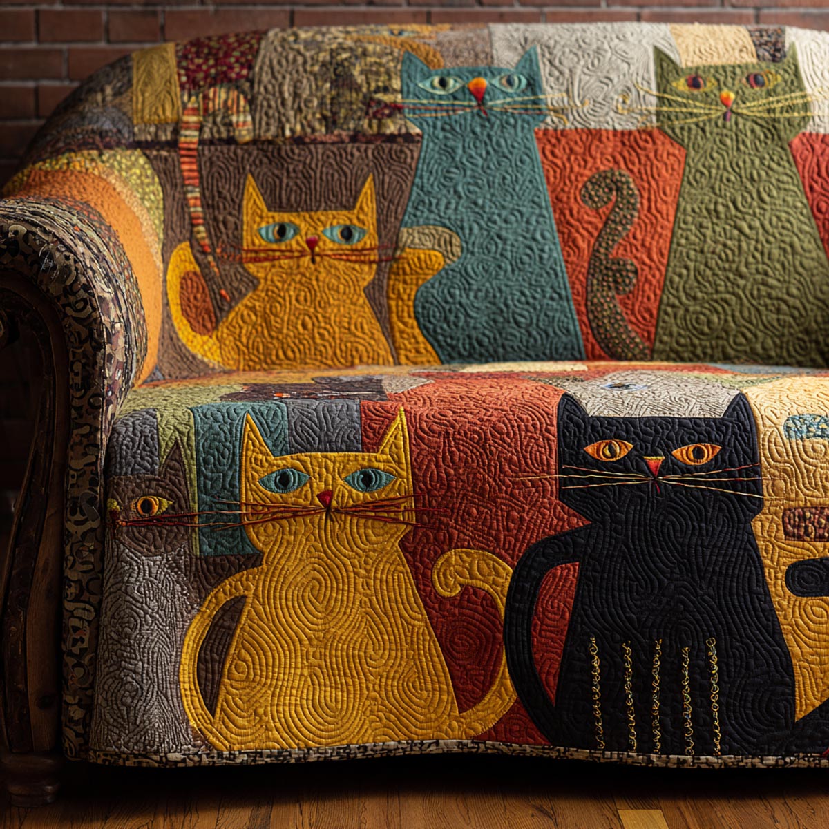 Whimsical Cats Quilted Sofa Cover Room Decor For Home Unique Gifts For Cat Lovers - Tradiviet