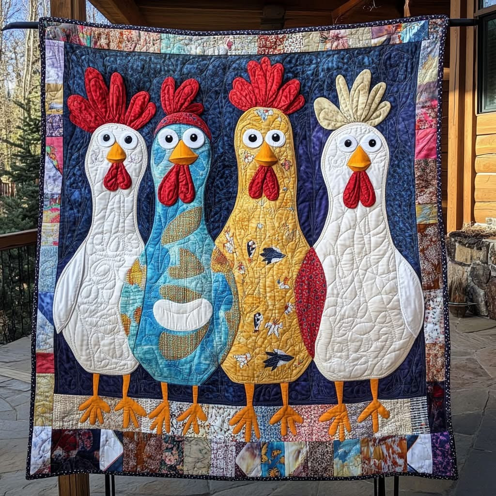 Whimsical Chicken Crew Quilt Blanket Colorful Funny Cute Best Gifts For Chicken Lovers - Tradiviet