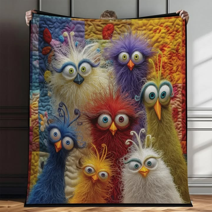 Whimsical Chickens Colorful Quilted Blanket Colorful Cute Best Gifts For Chicken Lovers - Tradiviet