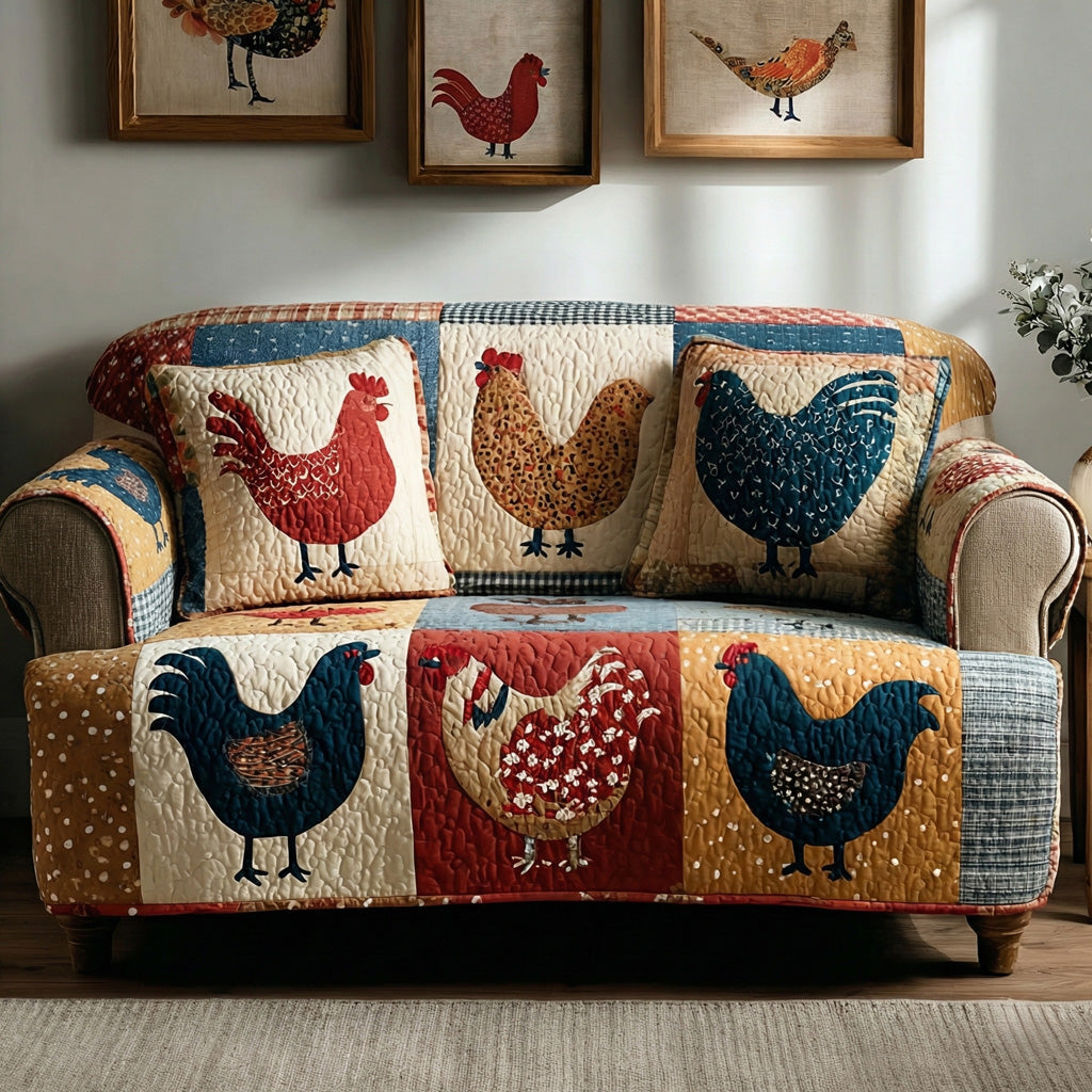 Whimsical Cluckers Quilted Sofa Cover Seasonal Room Decor Best Home Decor Gifts - Tradiviet