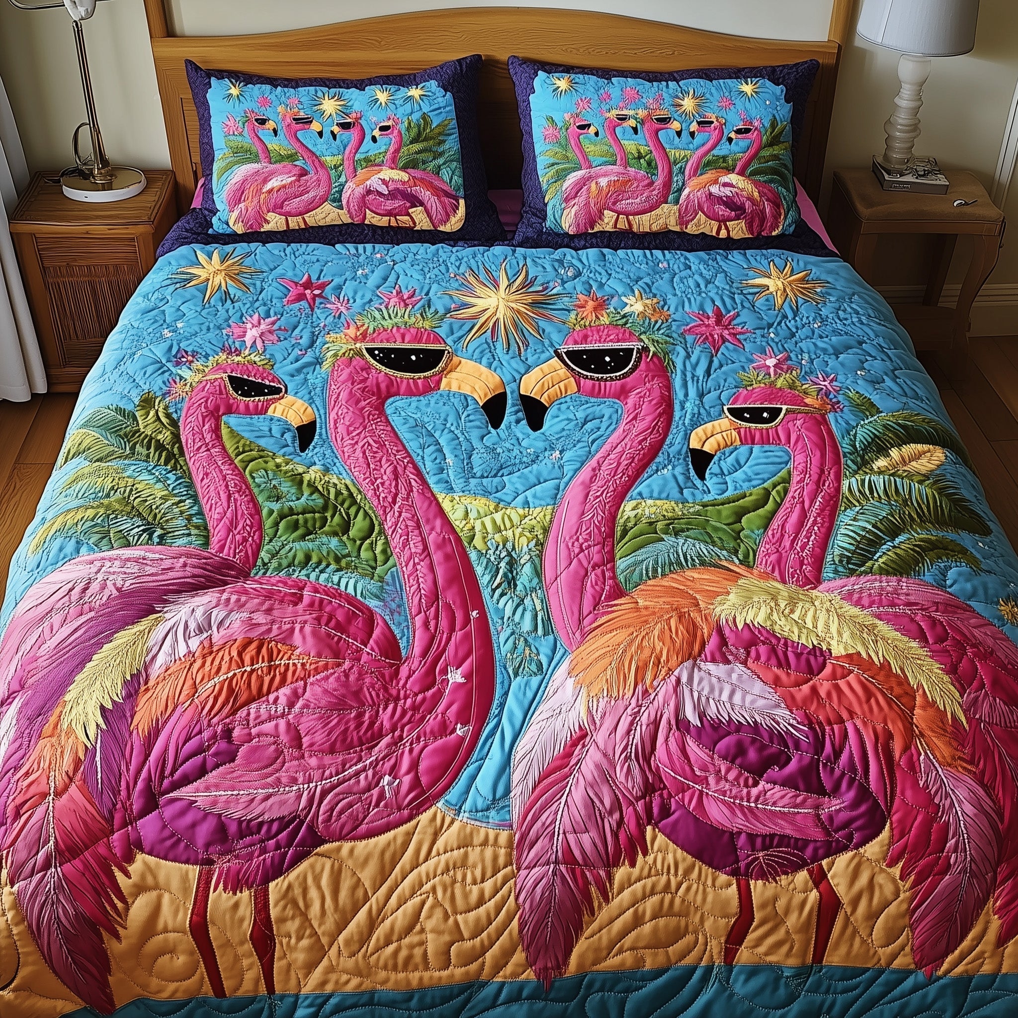 Whimsical Flamingo Quilted Bedding Set Whimsical Flamingo Legacy Gift For Whimsical - Tradiviet