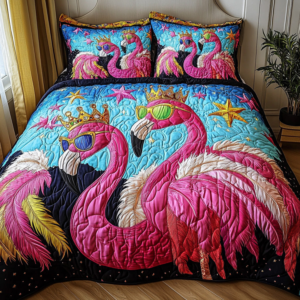 Whimsical Flamingo Quilted Bedding Set Whimsical Flamingo Season Gift For Whimsical Fans - Tradiviet