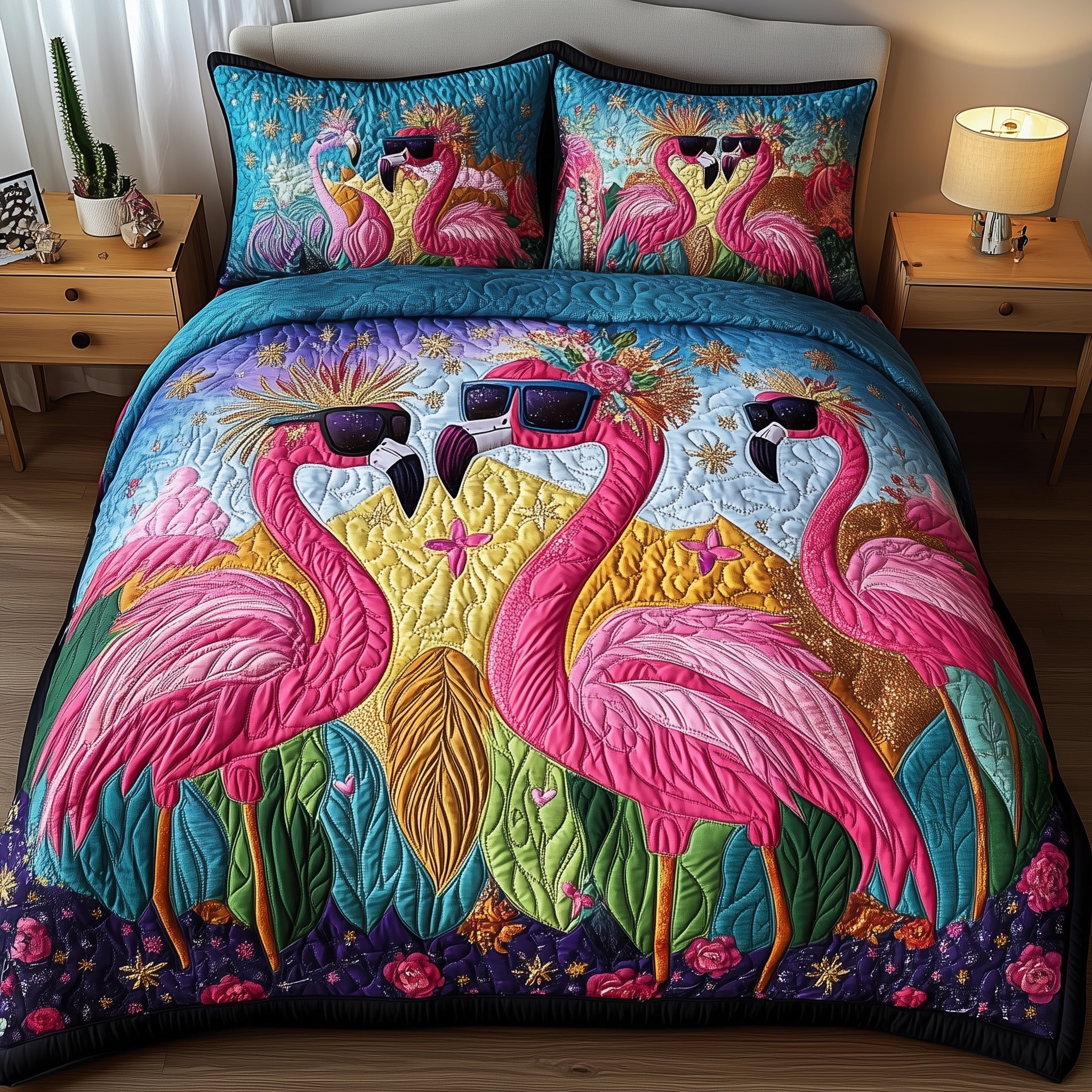 Whimsical Flamingo Quilted Bedding Set Whimsical Flamingo Serenity Gift For Home - Tradiviet