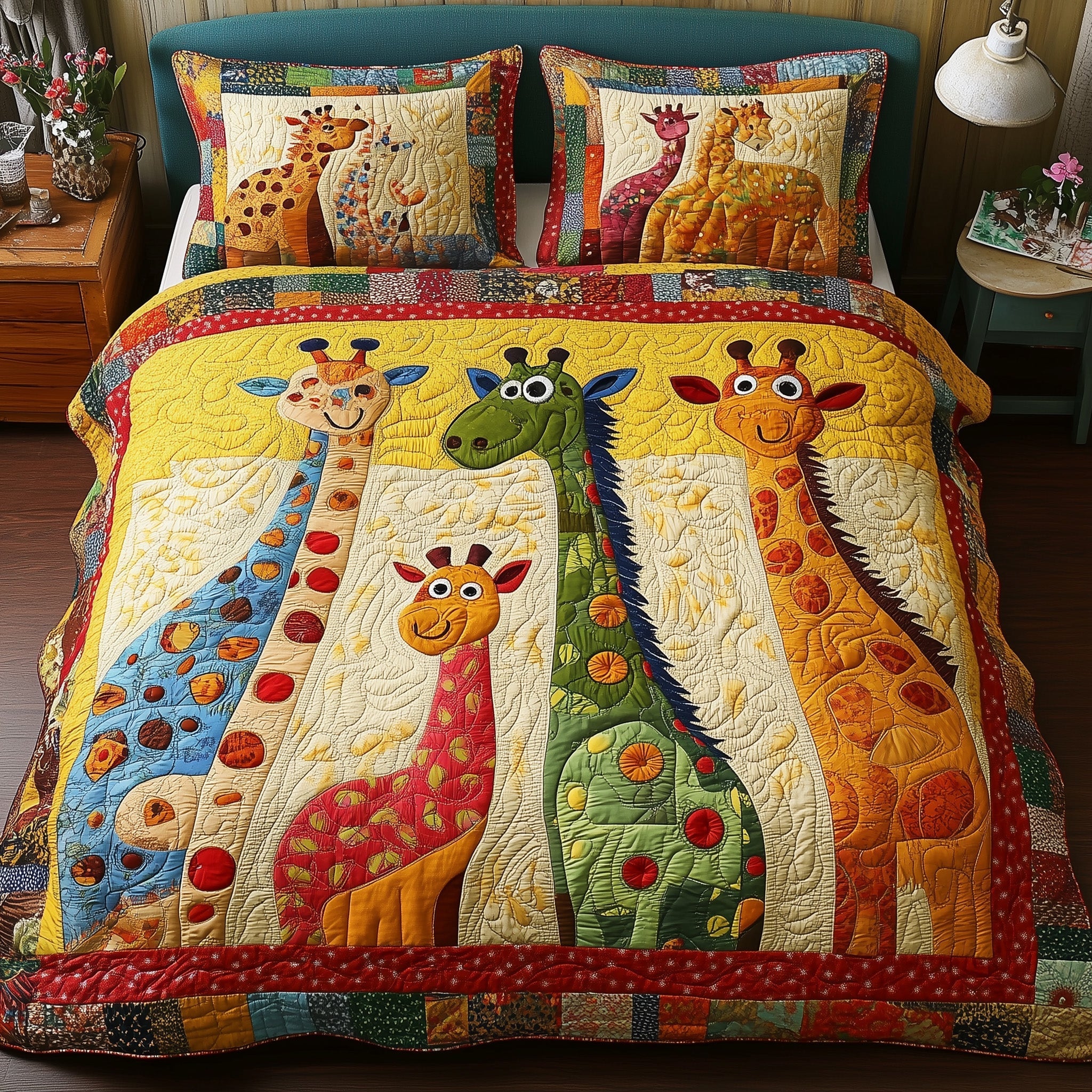 Whimsical Giraffes Quilted Bedding Set Whimsical Giraffes Vibe Gift For Giraffes - Tradiviet