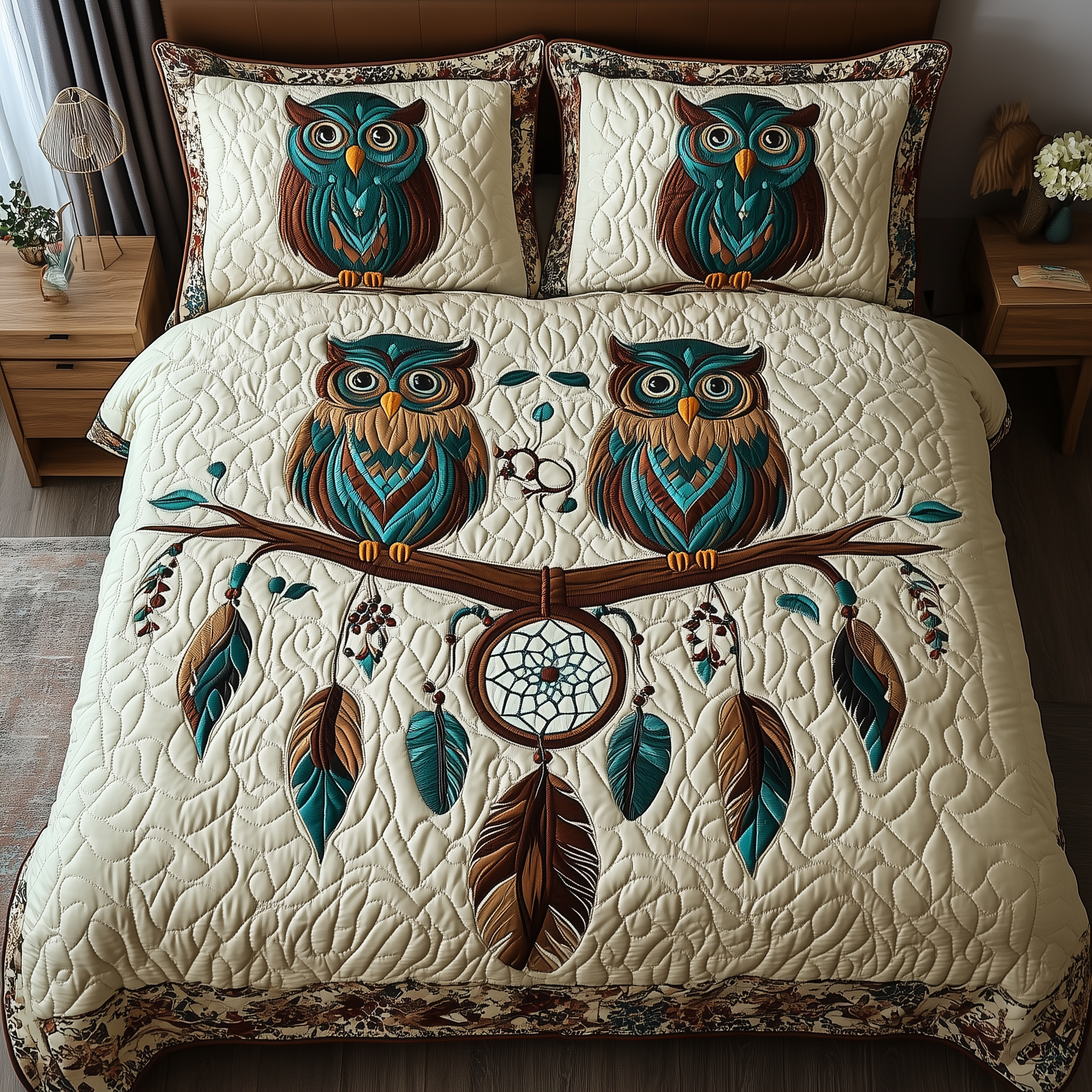 Whimsical Owl Dreams Quilted Bedding Set Whimsical Owl Inspiration Gift For Whimsical Owl - Tradiviet