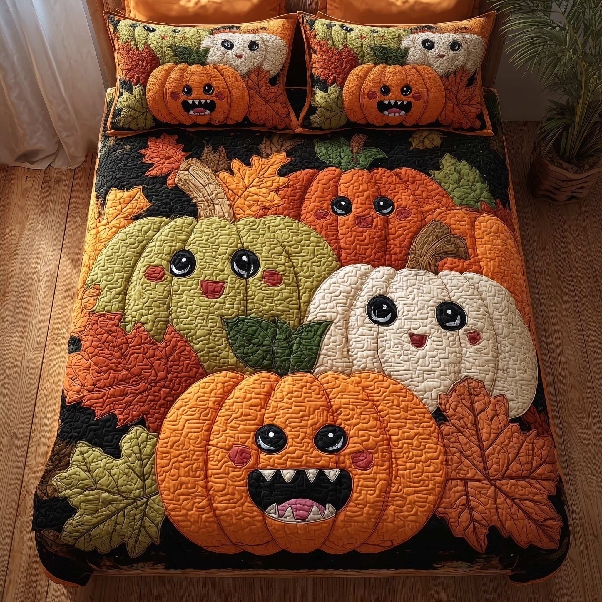 Whimsical Pumpkin Quilted Bedding Set Whimsical Pumpkin Calm Gift For Whimsical Dad - Tradiviet