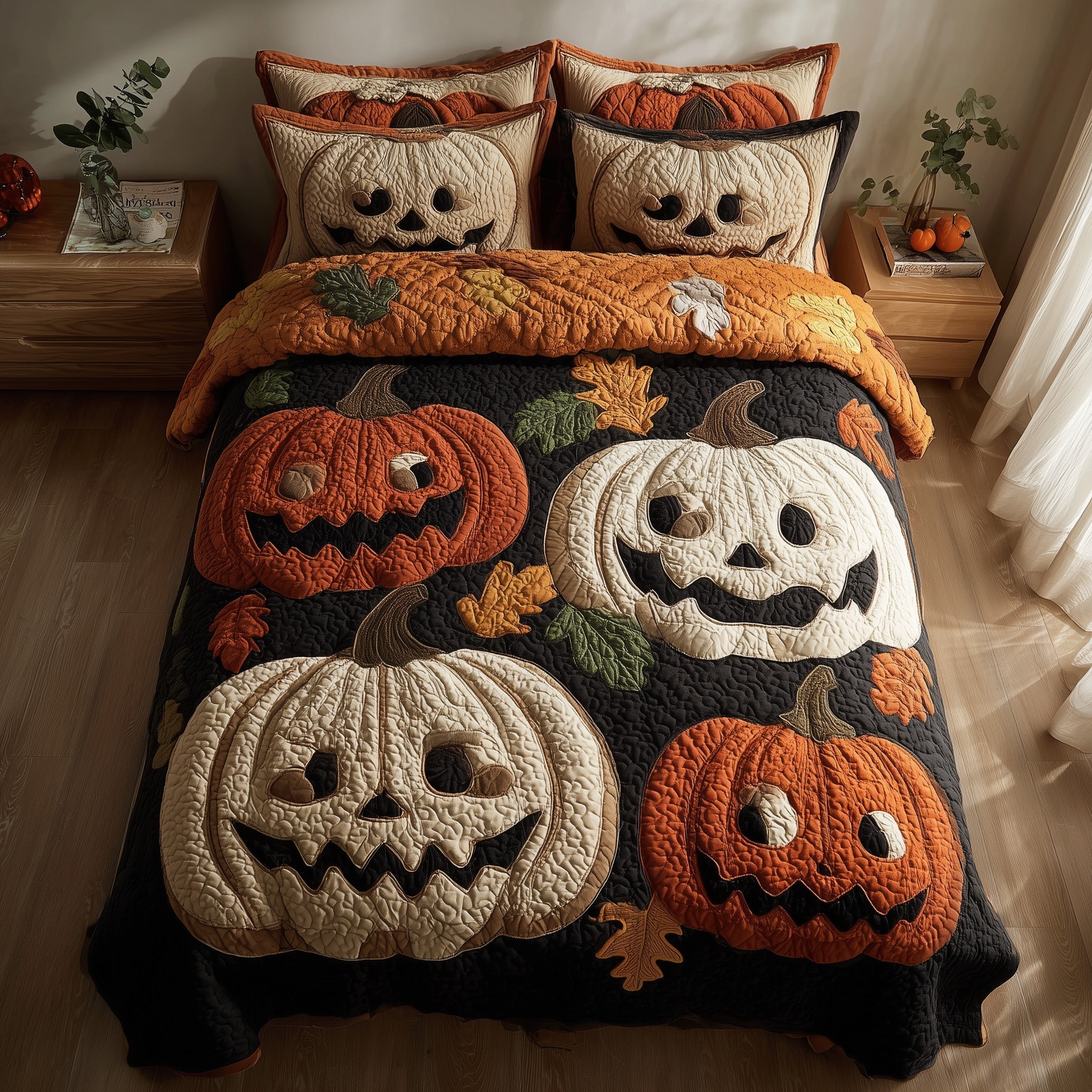 Whimsical Pumpkin Quilted Bedding Set Whimsical Pumpkin Coverlet Gift For Whimsical Pumpkin - Tradiviet