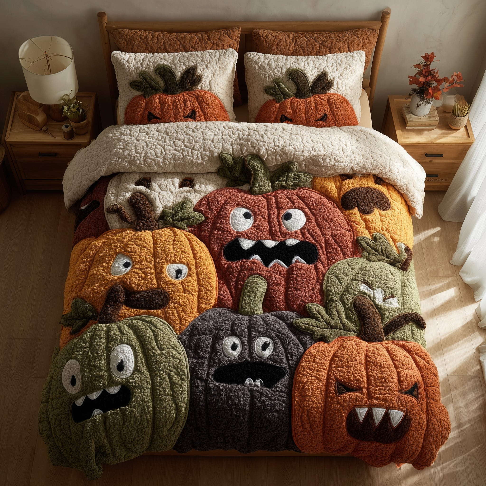 Whimsical Pumpkin Quilted Bedding Set Whimsical Pumpkin Festivity Gift For Whimsical Friends - Tradiviet