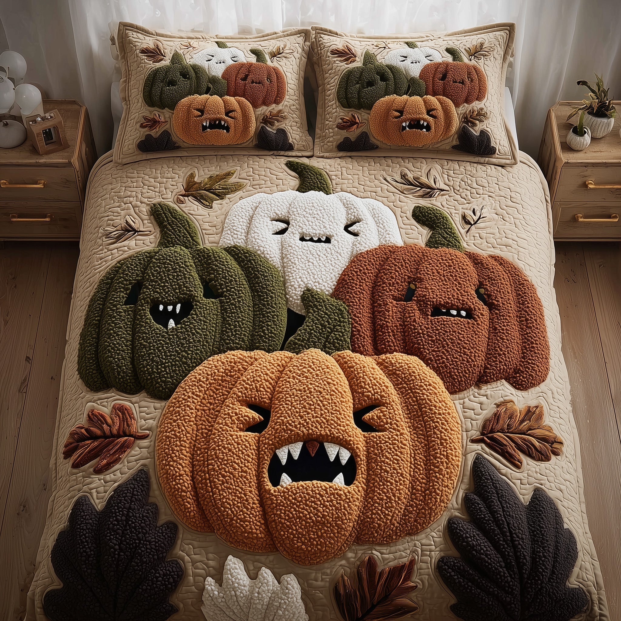 Whimsical Pumpkin Quilted Bedding Set Whimsical Pumpkin Vintage Gift For Whimsical Mom - Tradiviet
