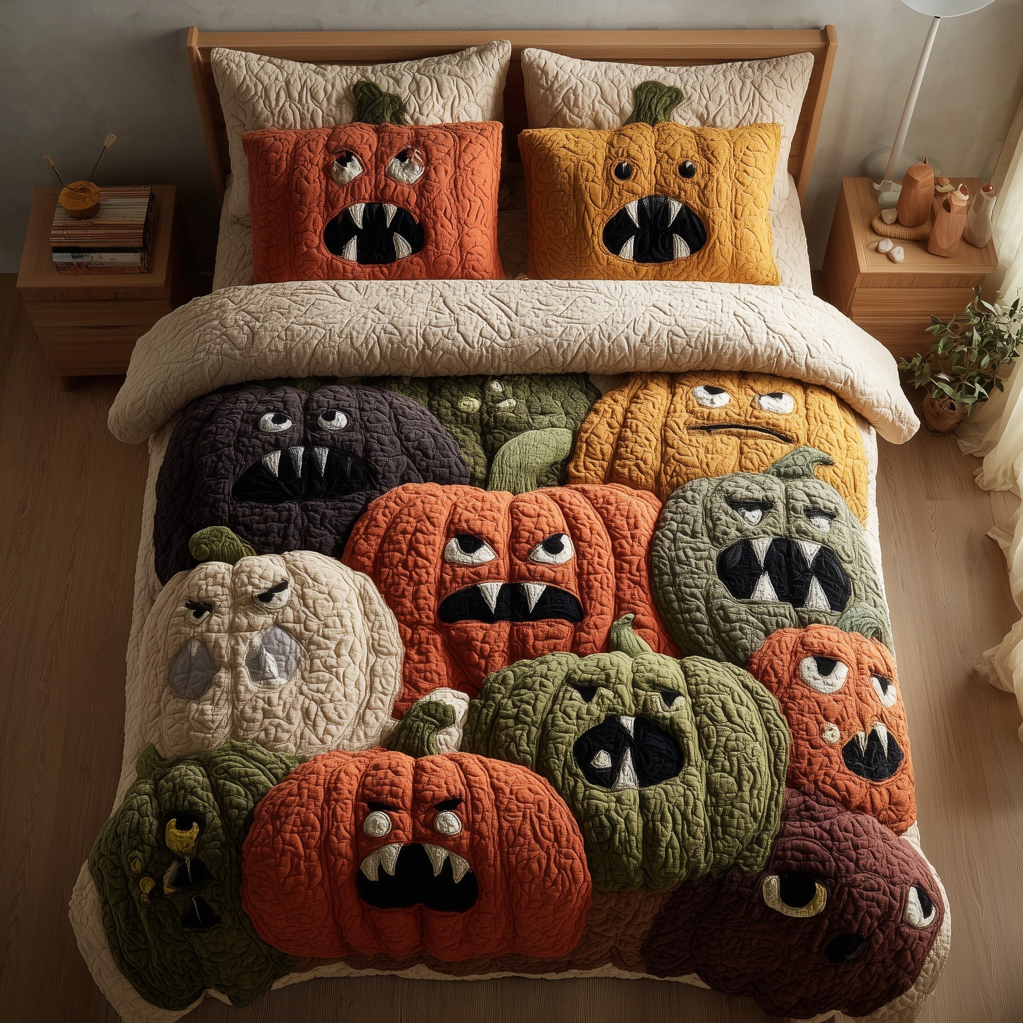 Whimsical Pumpkin Quilted Bedding Set Whimsical Pumpkin Woodland Gift For Whimsical Family - Tradiviet