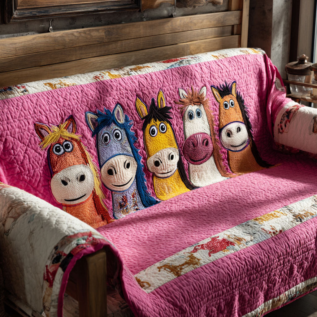 Whimsy Farm Parade Quilted Sofa Cover Best Slipcovered Sofas Horse Themed Christmas Gifts - Tradiviet