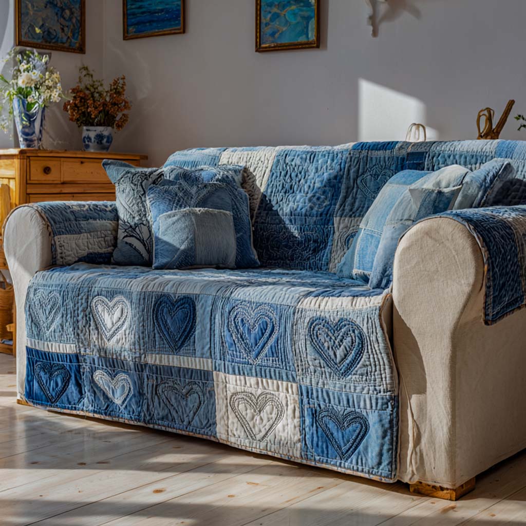 Whisper Hearts Quilted Sofa Cover Modern Home Room Decor Home Lover Gift Ideas - Tradiviet