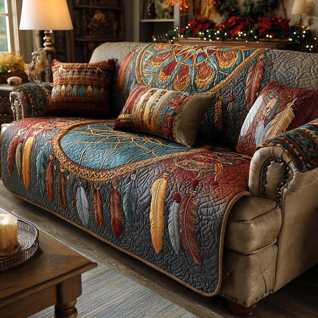 Whispering Feathers Quilted Sofa Cover Classic Room Decor Unique Room Decor Gifts - Tradiviet