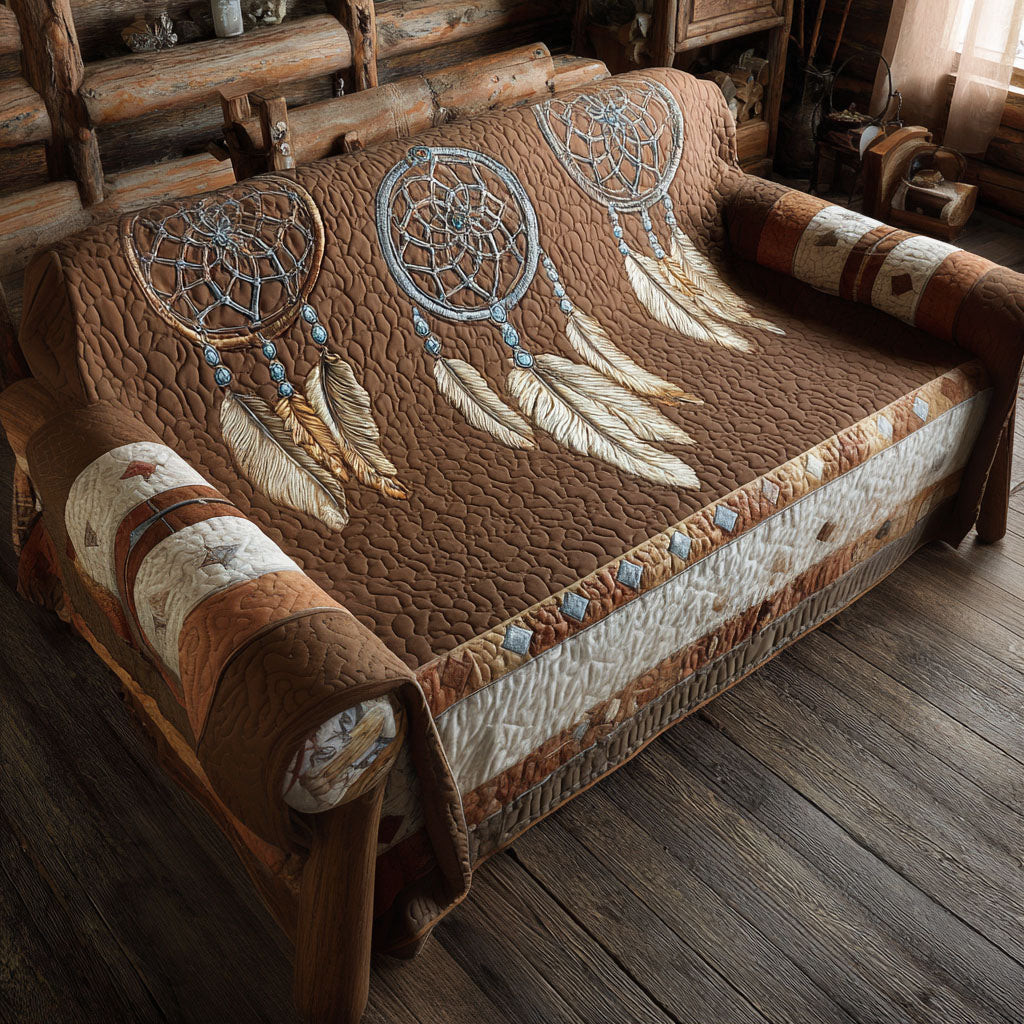 Whispering Feathers Quilted Sofa Cover The Best Couch Slipcovers Native American Made Gifts - Tradiviet