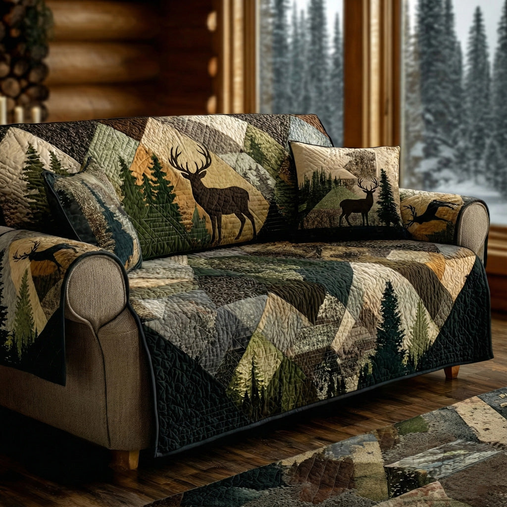 Whispering Pines Buck Quilted Sofa Cover Luxury Home Room Decor Gift For New Homeowners - Tradiviet