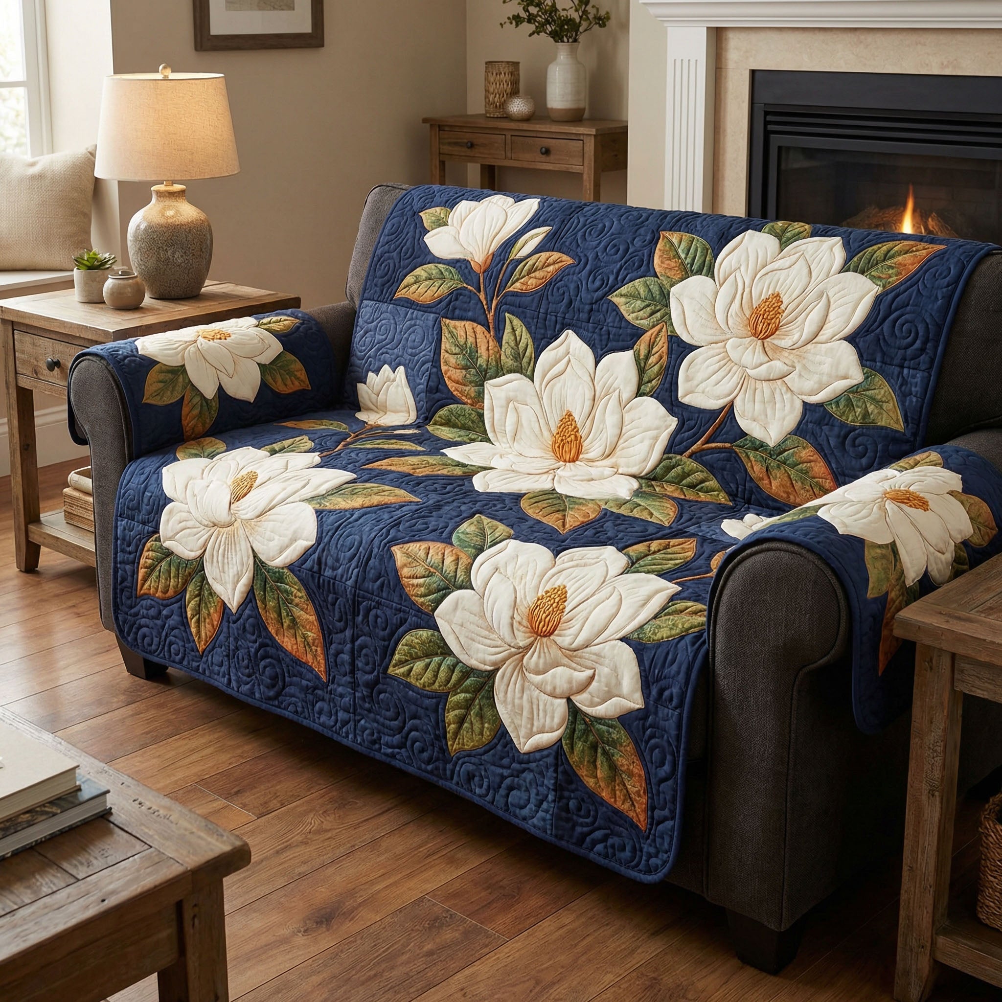 White Magnolia Day Quilted Sofa Cover Cute Sofa Slipcovers Mother's Day Gifts For Grandma - Tradiviet