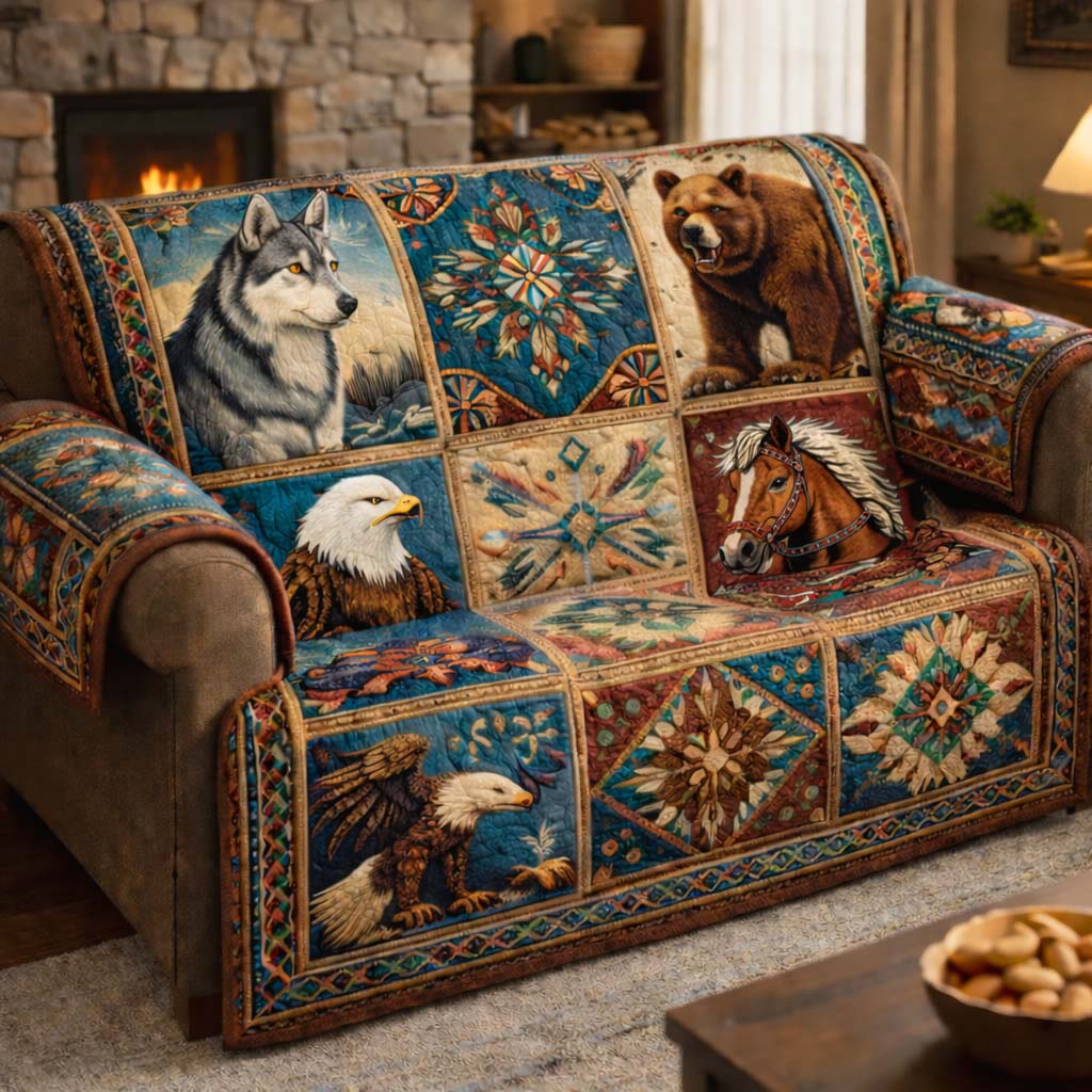 Wild Ancestral Spirits Quilted Sofa Cover Tribal Home Couch Cover Home Gift For Her - Tradiviet